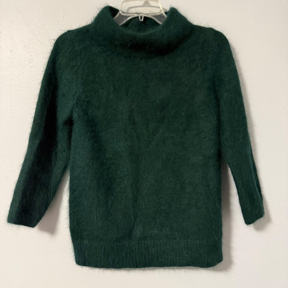 Moth Anthropologie Forest Green Angora Blend Fuzzy Mock Neck Sweater Small S